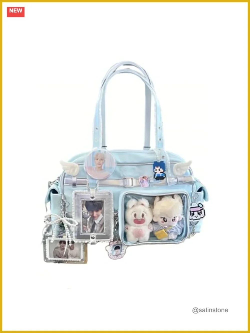 Large Ita Bag for Pin Display - Faux Leather Nylon Crossbody Tote with